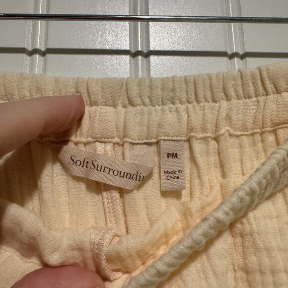 Soft Surroundings Cream Slub Cotton Pants Pull On Size Petite Medium - Picture 3 of 5